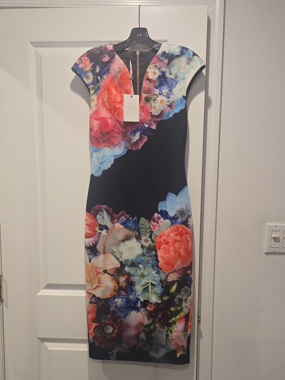 Ted Baker Black Midi Dress with Multicolor Floral Print